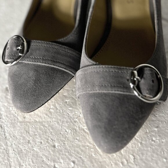 Talbots SZ 5 Laney Buckle Gray suede leather wedge shoe office dressy comfy - Picture 4 of 9